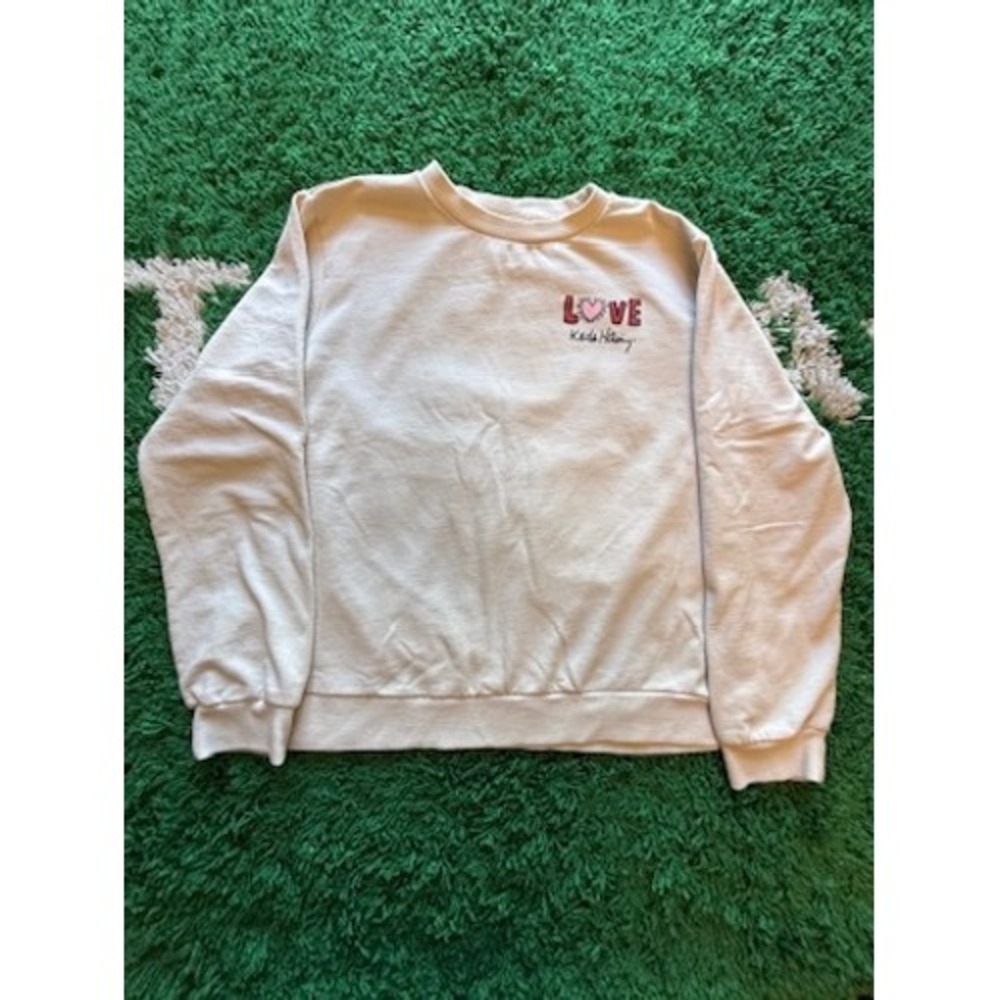 Keith Haring Sweatshirt Womens Medium Cream Excellent‎ Pop Art Heart Graphic